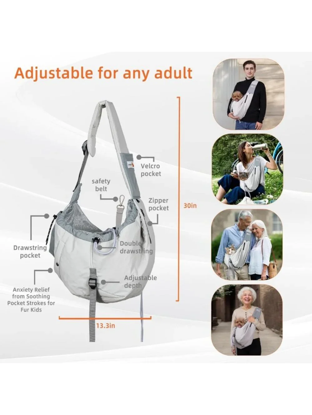 Cozy Dog Carrier Sling for Small Pets Up to 20lbs, Hands-Free Travel Backpack